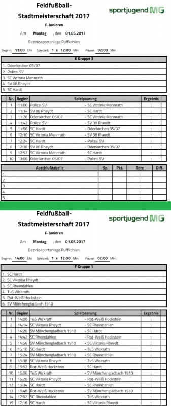 E1- und F1-Junioren Feldfußball-Stadtmeisterschaft 2017