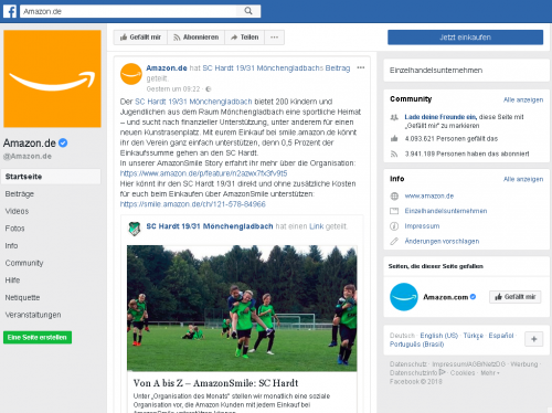 Unser SC Hardt auf der Amazon.de Facebook-Seite: