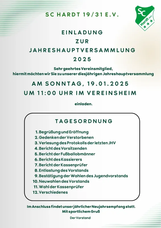 Jahreshauptversammlung am 19.1.2025